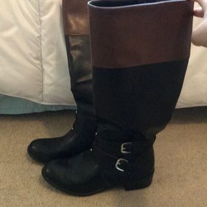 Black & brown high boots